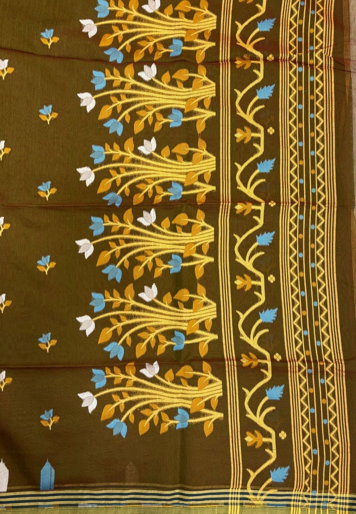 Handloom Cotton Saree-Manthulir Green In Lotus Floral Border