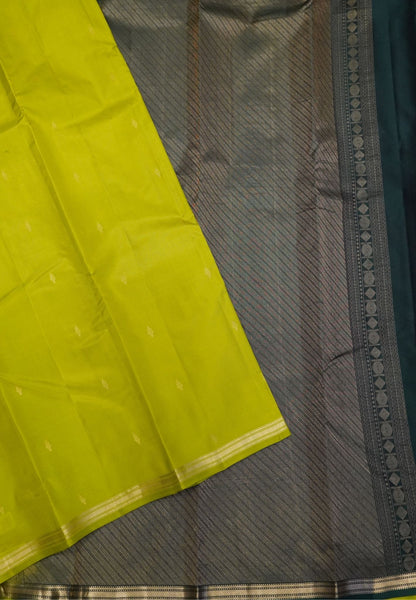 Pure Kanchipuram Silk Saree-Lime Green with Small Border