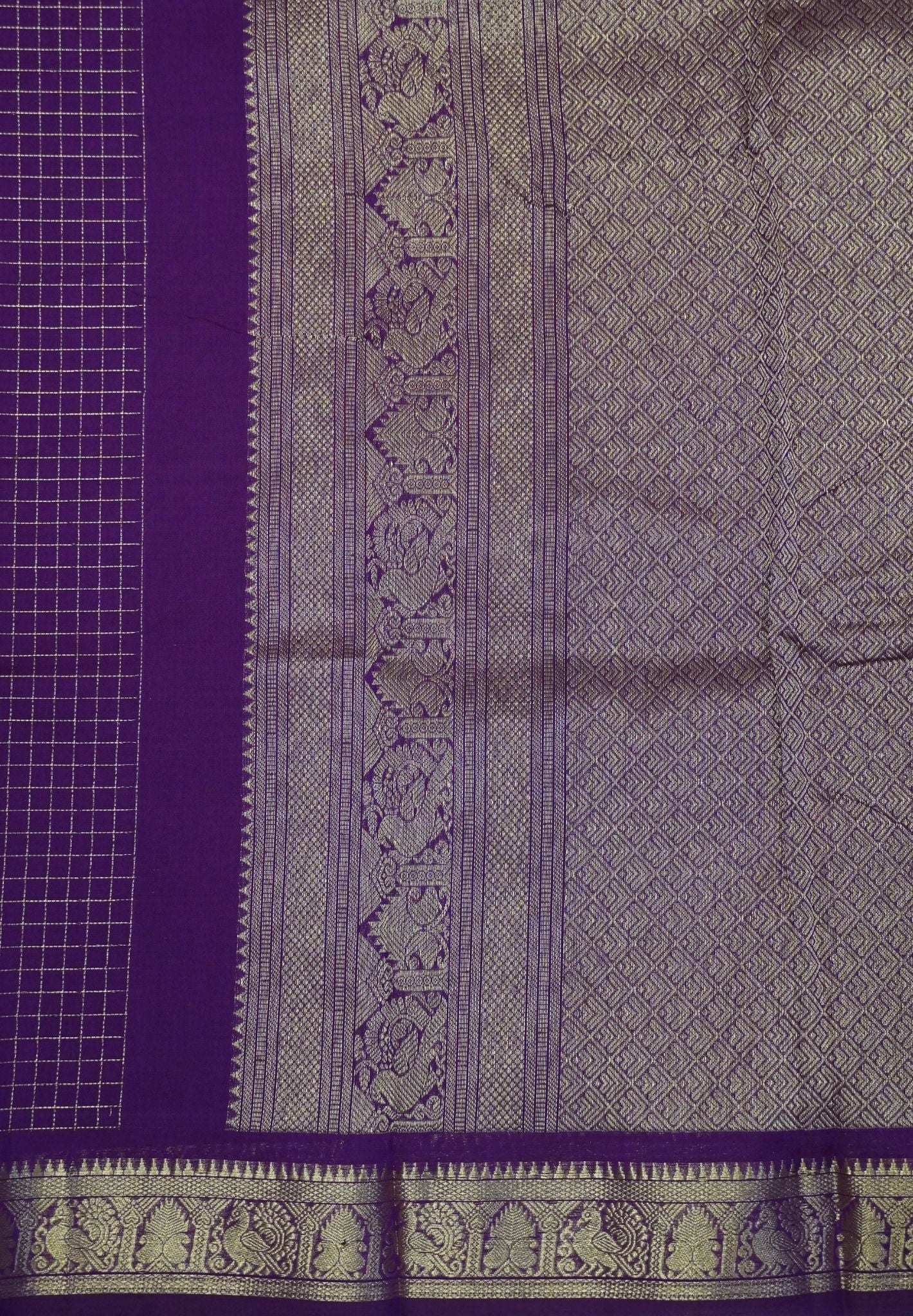 Chettinadu Cotton Saree-Wine with Zari Checks