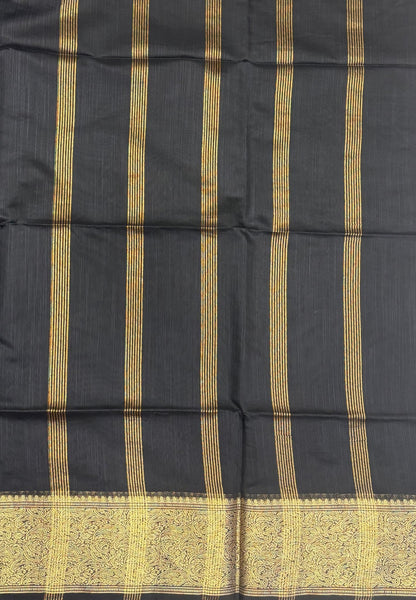 Handloom Silk Cotton Saree-Black In Manga Brocade Zari Border