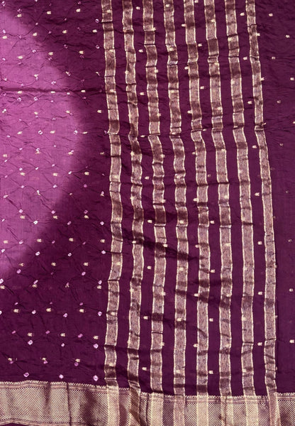 Banarasi Bandeji Saree-Purple in Horizontal Stripe Zari Border