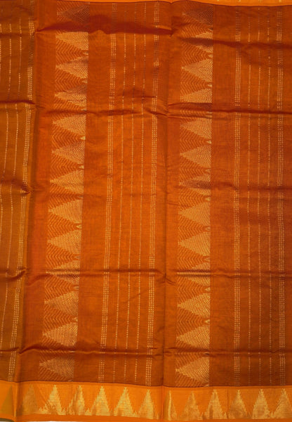Silk Cotton Saree-Grass Green with Contrast Temple Border