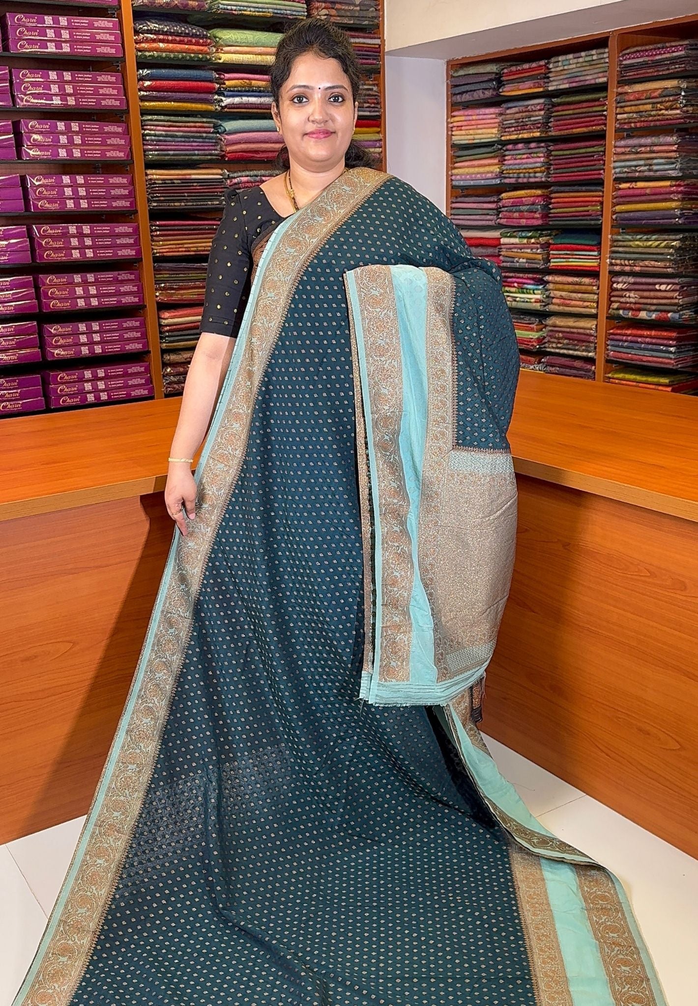 Banarasi Georgette Saree-Tone of Green with Retapet Border