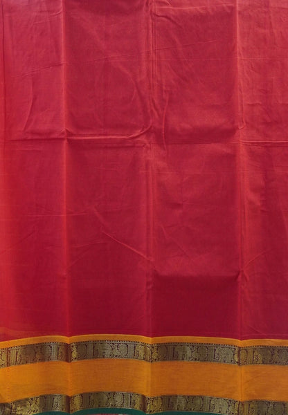 Chettinad Cotton Saree-Red in Mayil Chakram Zari Checks with Retapett Border