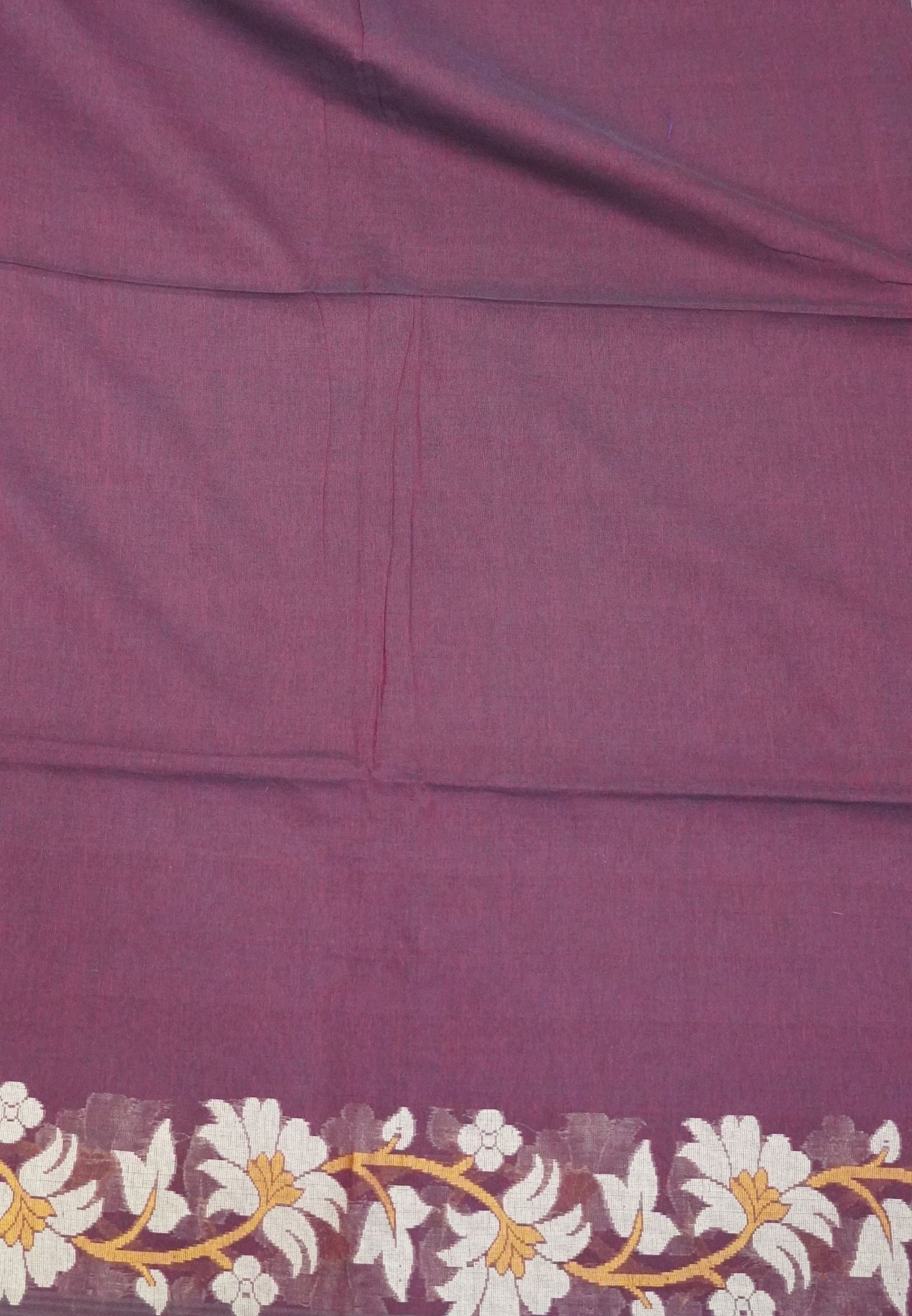 Handloom Cotton Saree-Maroon Lotus Jamdhani Border