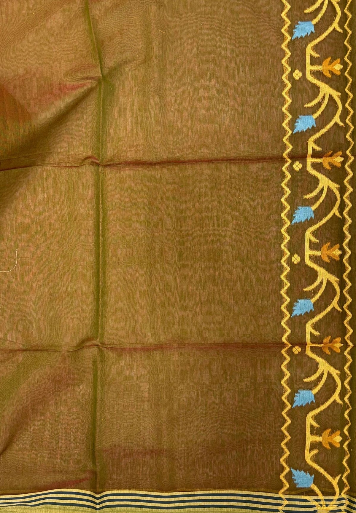 Handloom Cotton Saree-Manthulir Green In Lotus Floral Border