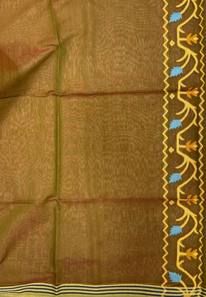 Handloom Cotton Saree-Manthulir Green In Lotus Floral Border