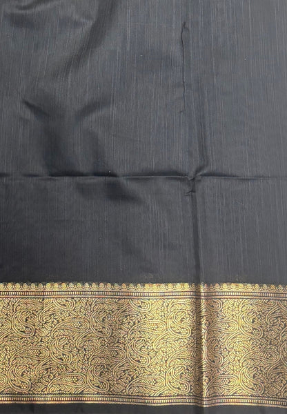Handloom Silk Cotton Saree-Black In Manga Brocade Zari Border