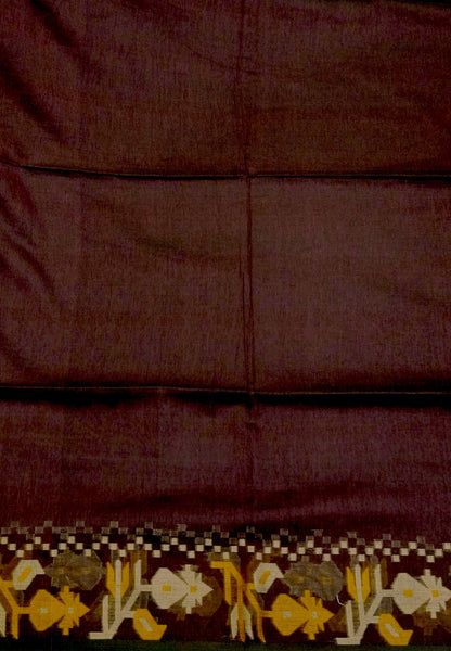 Handloom Cotton Saree-Coffee brown Kalash Jamdhani Border