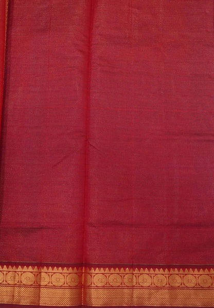 Pure Silk Cotton Saree-MS Blue-Maroon Zari Emboss With Contrast Border