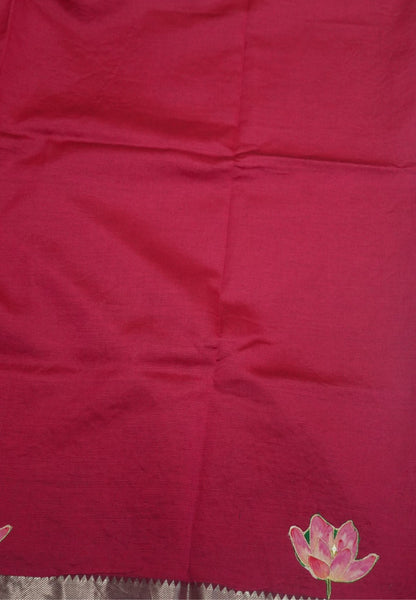 Pure Mangalgiri Silk Saree-Magenta with Aplique Work
