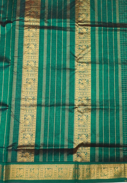 Pure Silk Cotton Saree-Blue in Mini Checks with Contrast Border