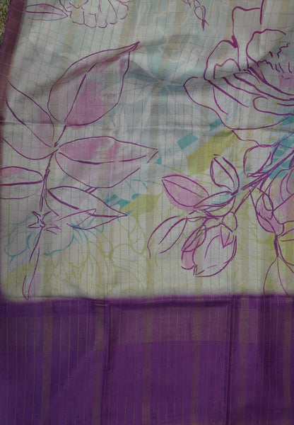 Korean Tussar Saree-Pastel Floral Artistic Weave-Purple