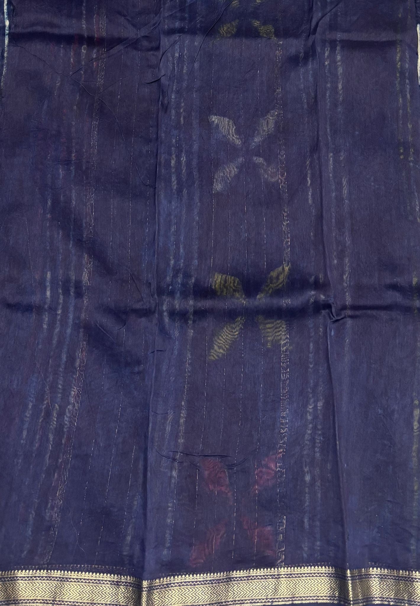 Pure Maheshwari Silk Cotton Saree-Navy Blue
