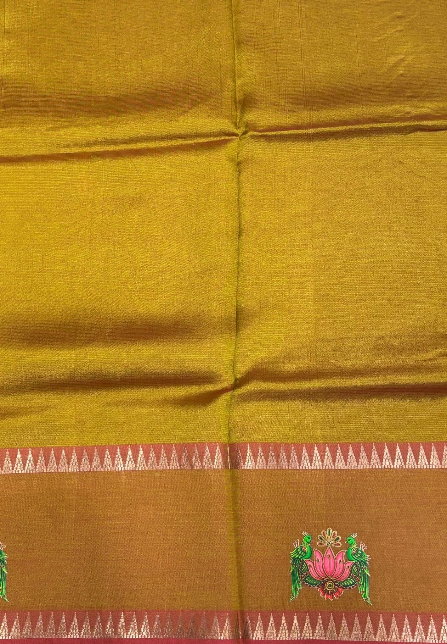 Pure Mangalgiri Silk Saree-Manthulir Green with Tanjore Print