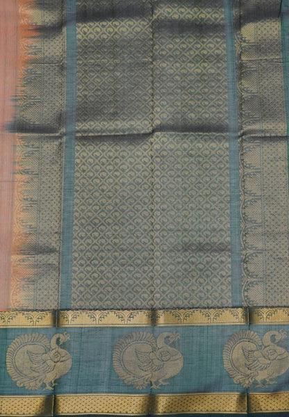 Pure Silk Cotton Saree-Burnt orange with Green in Heritage Annapakshi Border