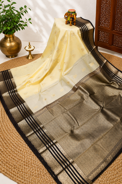 Semi Silk Saree-Off White with Contrast Zari Border