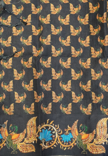 Premium Matka Tussar Saree-Lime Green with Contrast Border in Tanjore Print