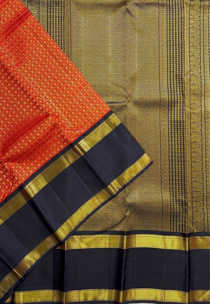 Pure Kanchipuram Silk Saree-Red in Zari Checks with Contrast Rettapet Border