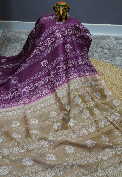 Bhagalpur Cotton Saree-Purple