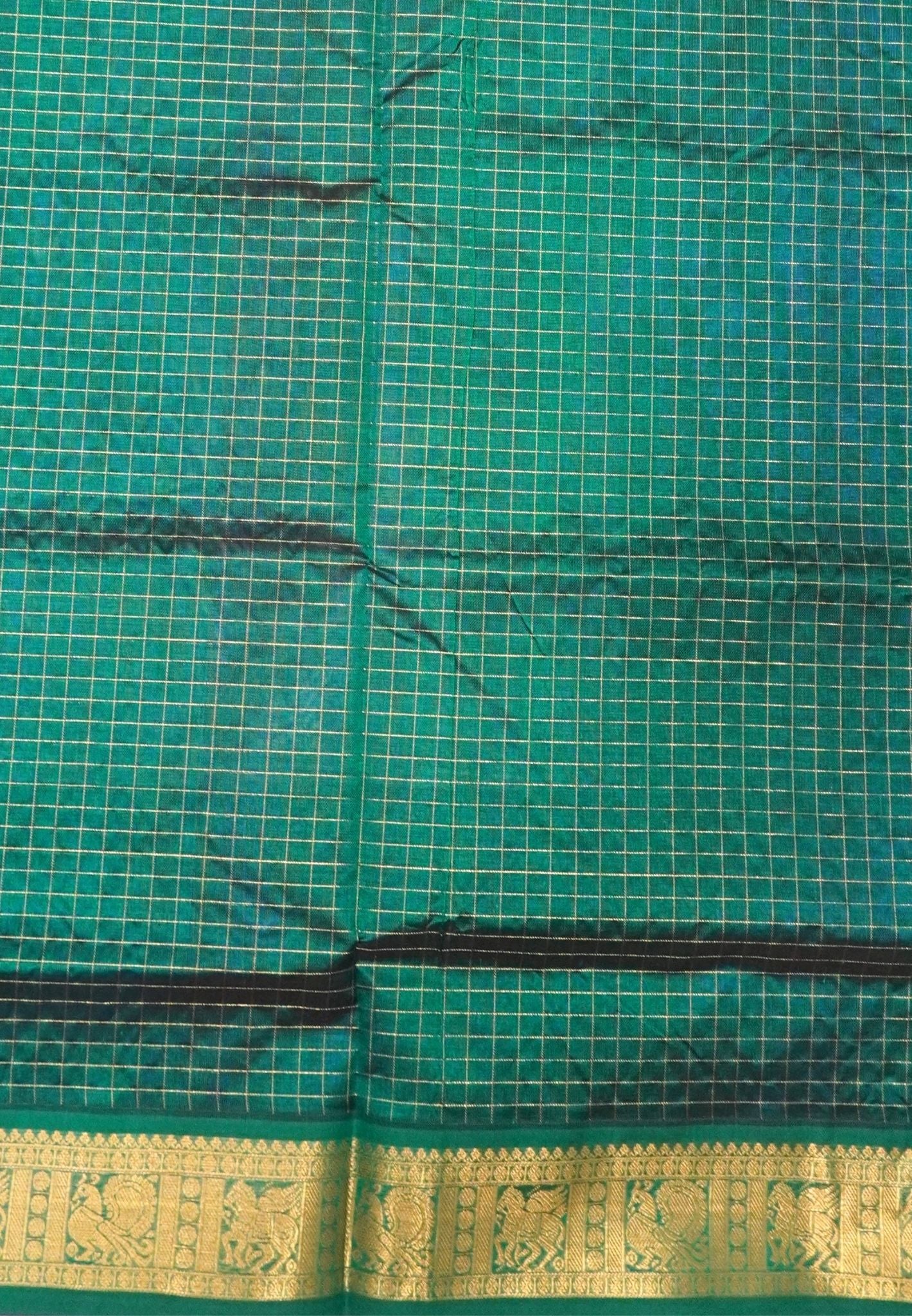 Pure Silk Cotton Saree-Blue in Mini Checks with Contrast Border