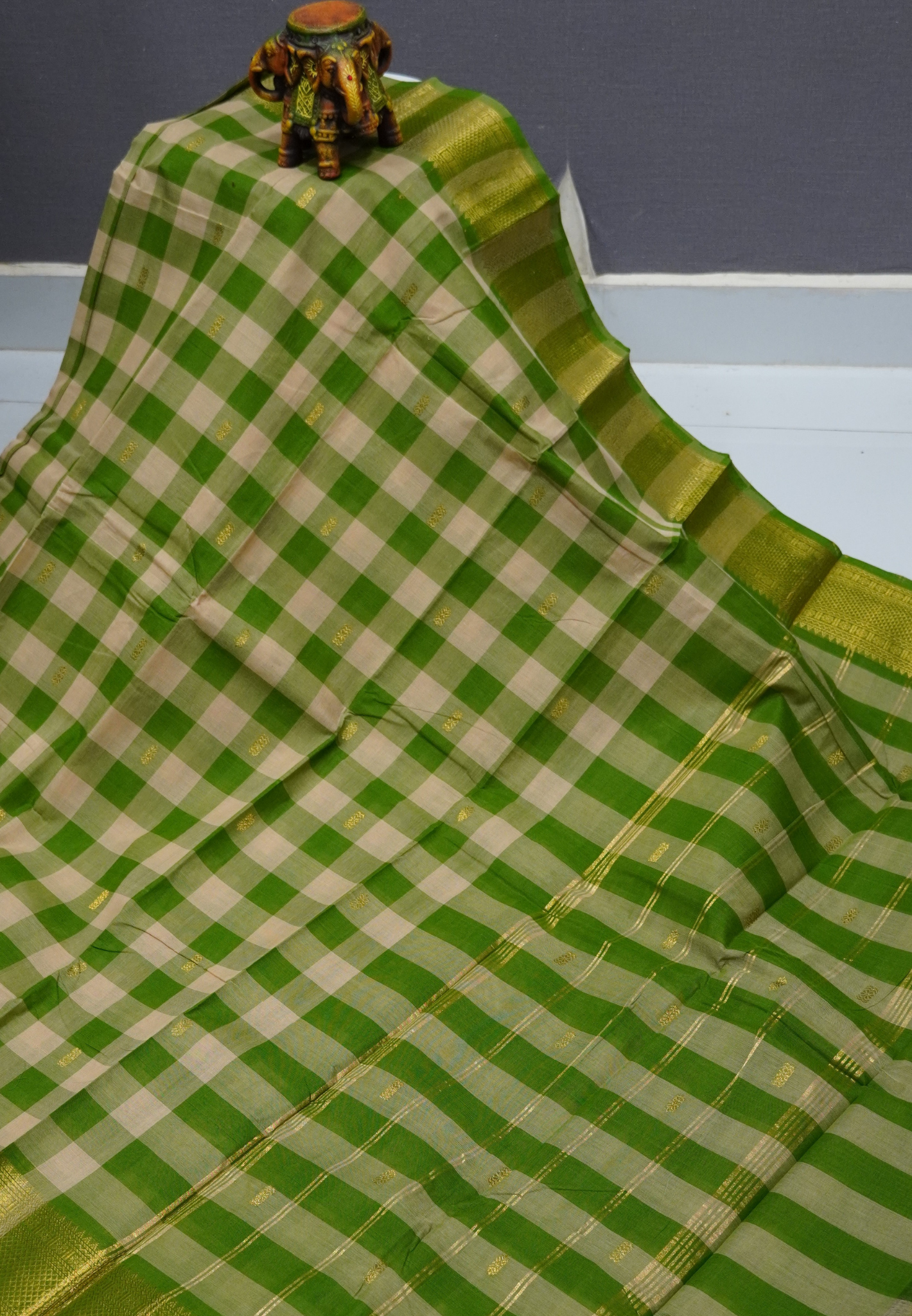 Chettinadu Cotton Saree-Green Palum Pazham Kattam