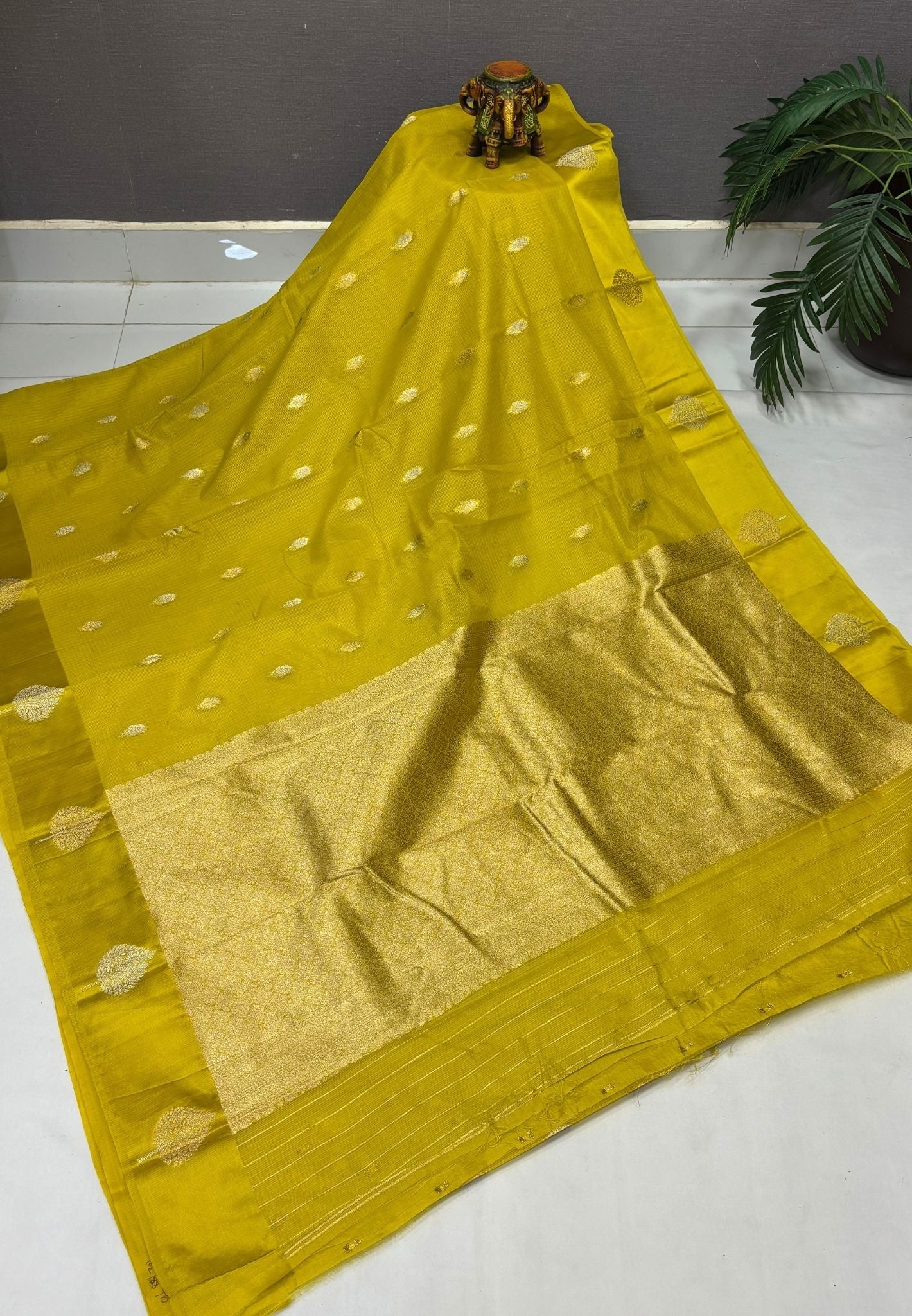 Art Silk Kota Saree-Lime Yellow In Geometric Zari Brocade Border