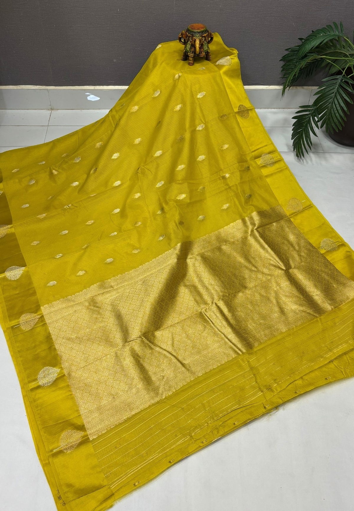 Art Silk Kota Saree-Lime Yellow In Geometric Zari Brocade Border