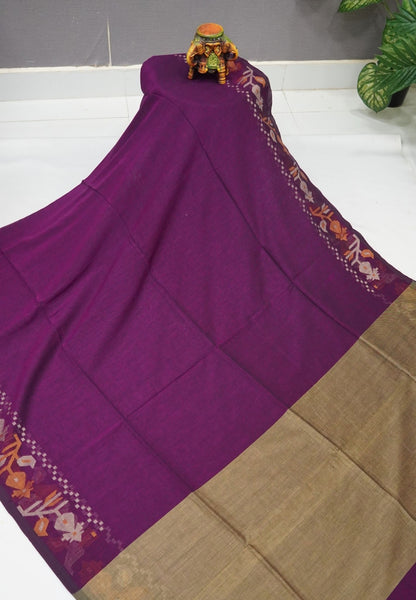 Handloom Cotton Saree- Wine Kalash Jamdhani Border