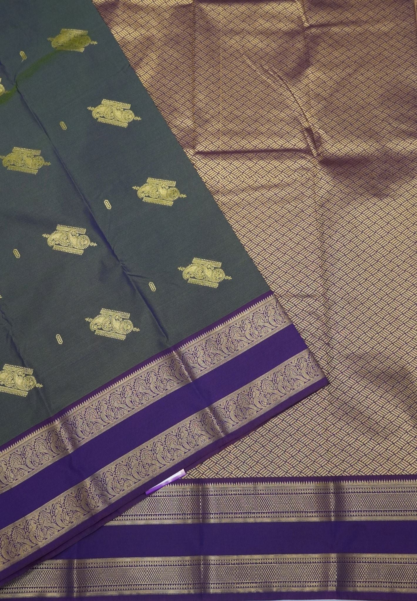Budget Kanchipuram Saree-Greenish Purple with Retapet Border