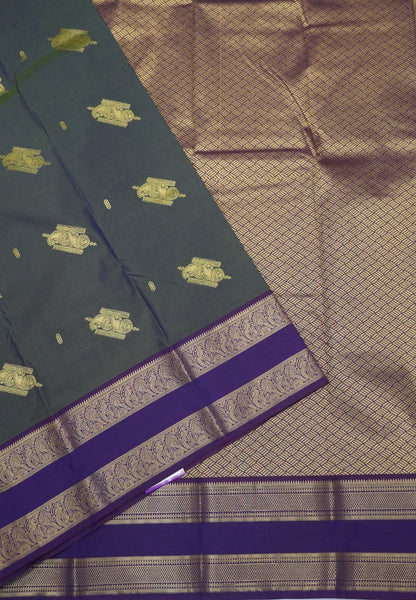 Budget Kanchipuram Saree-Greenish Purple with Retapet Border
