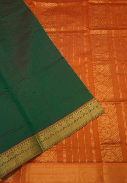 Pure Silk Cotton Saree-Green-Mustard in Vairaoosi Patten