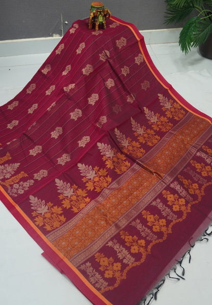 Cotton Saree-Magenta in Thread Work