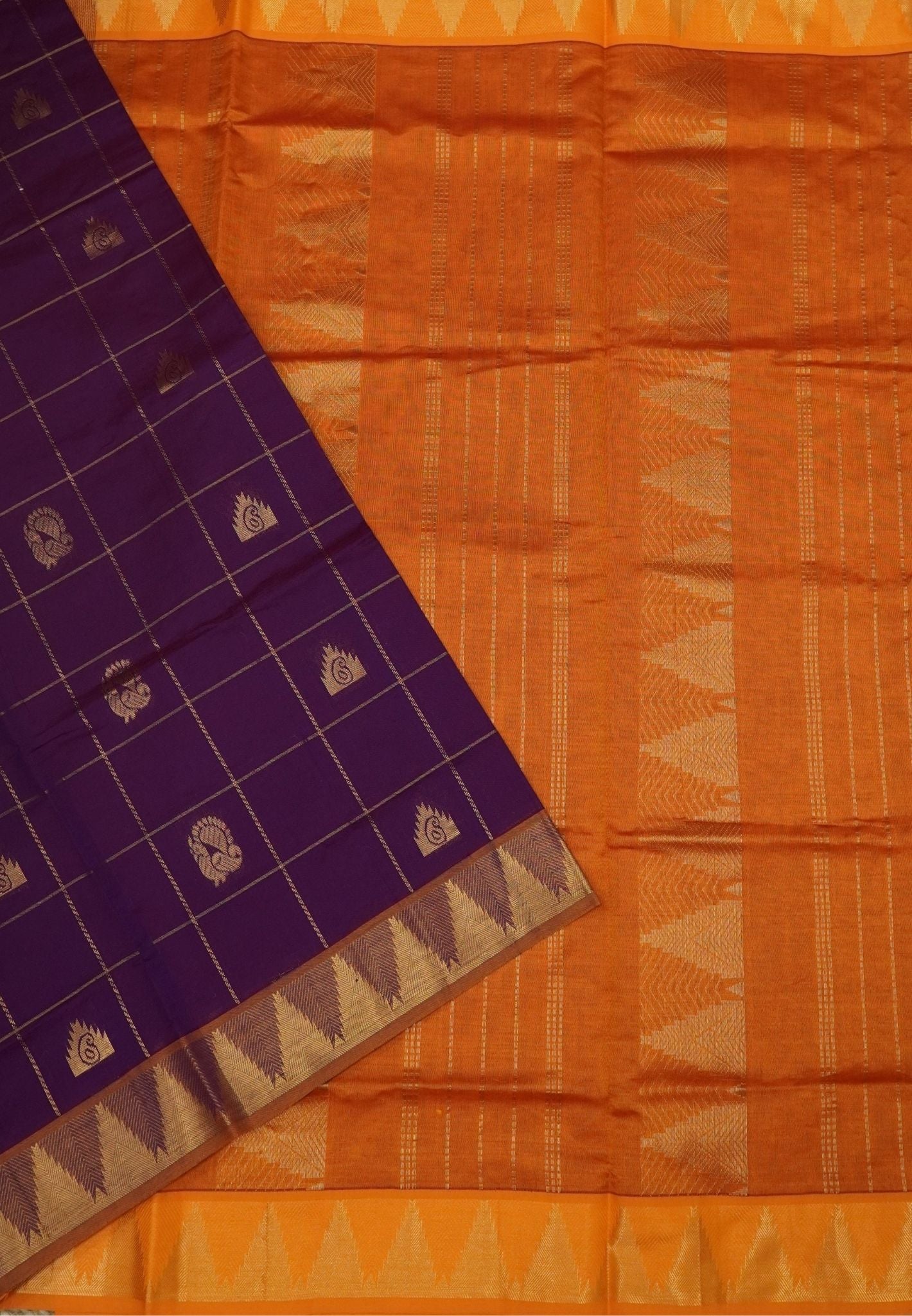 Silk Cotton Saree – Wine with Contrast Temple Border
