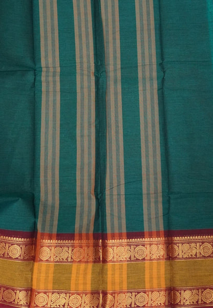 Kanchi Cotton Saree-Peacock Green with Retapet Border