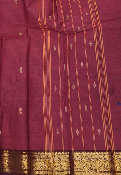 Kanchi Cotton Saree-Muted Maroon With Paisley Zari Border