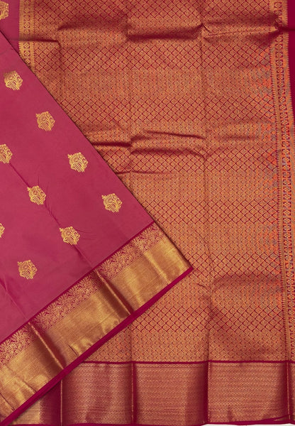 Budget Kanchipuram Saree-Pink in Floral Zari Buttas