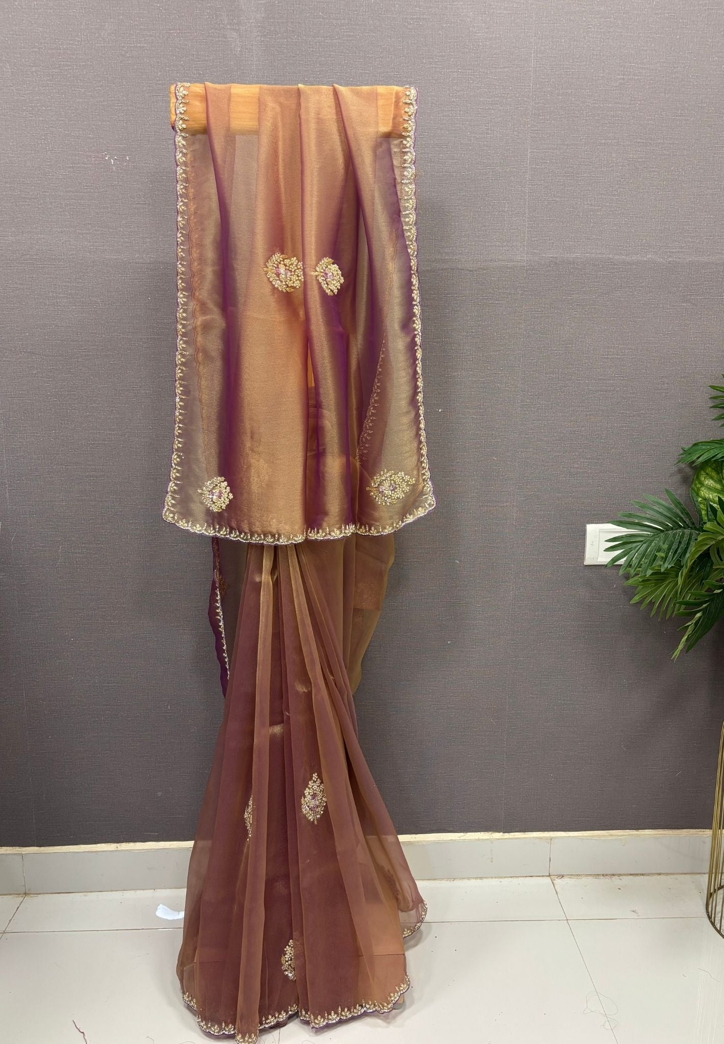 Designer Saree-Golden Purple