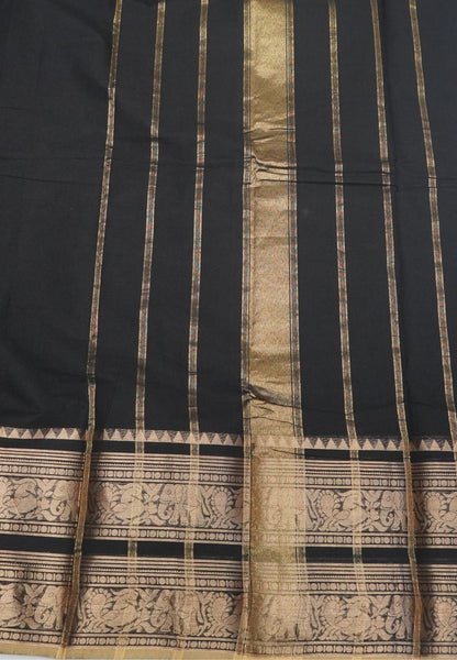 Chettinadu Cotton Saree-Black with Elephant Big Border