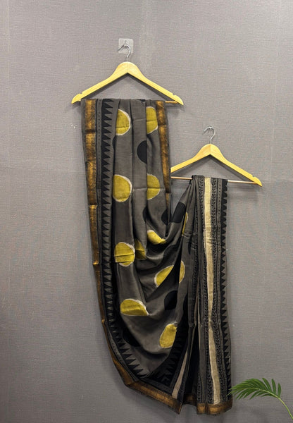 Pure Maheshwari Silk Cotton Saree-Grey