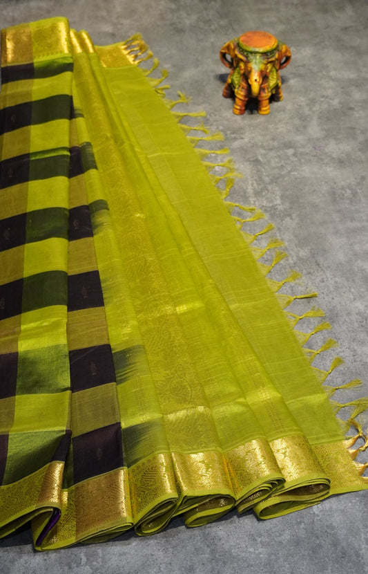 Silk Cotton Saree Checks Green