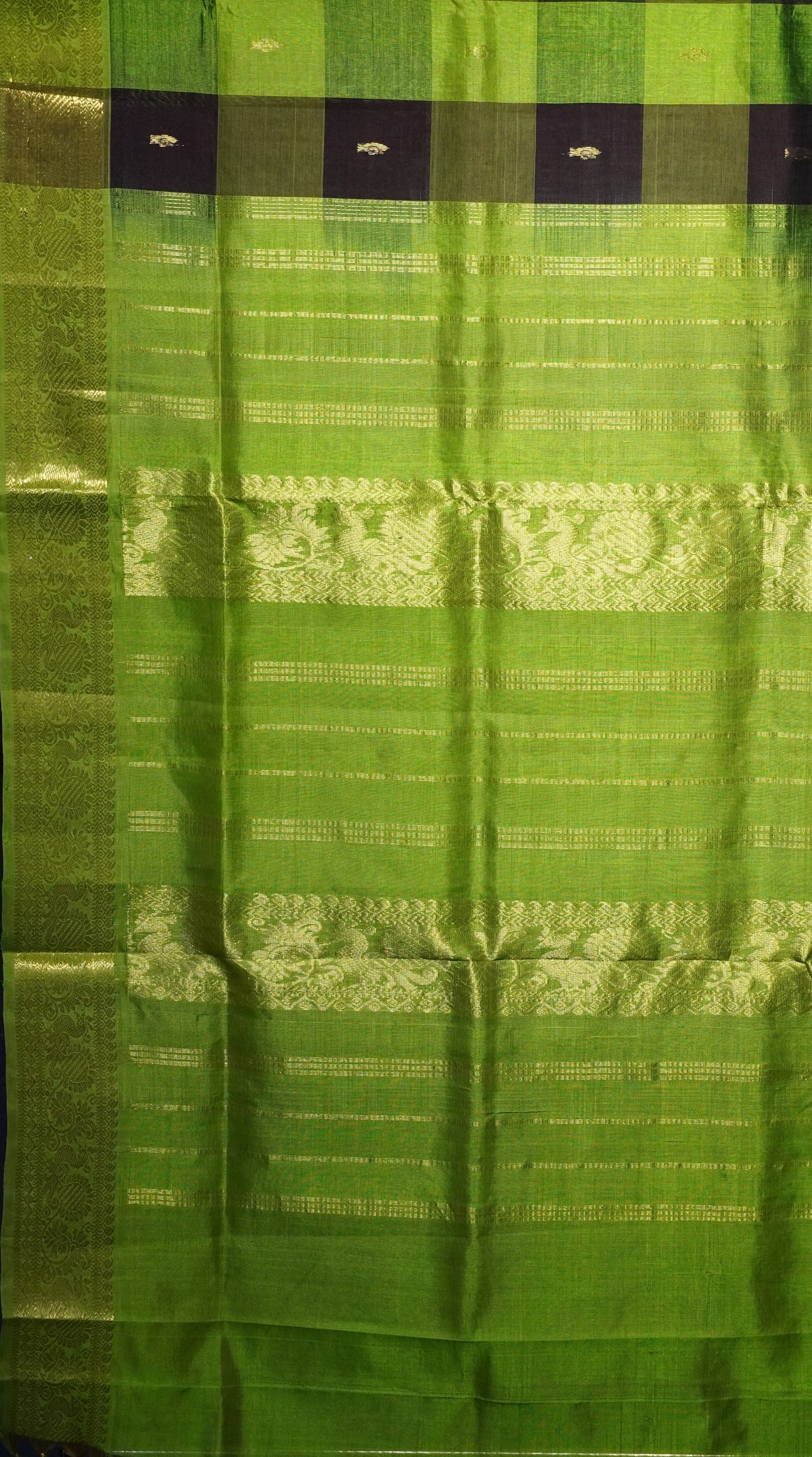 Silk Cotton Saree Checks Green
