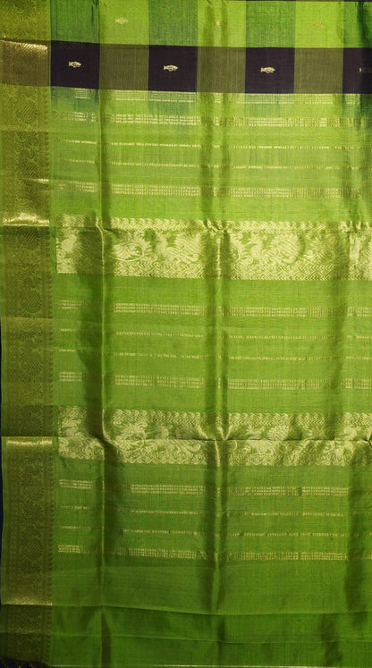 Silk Cotton Saree Checks Green