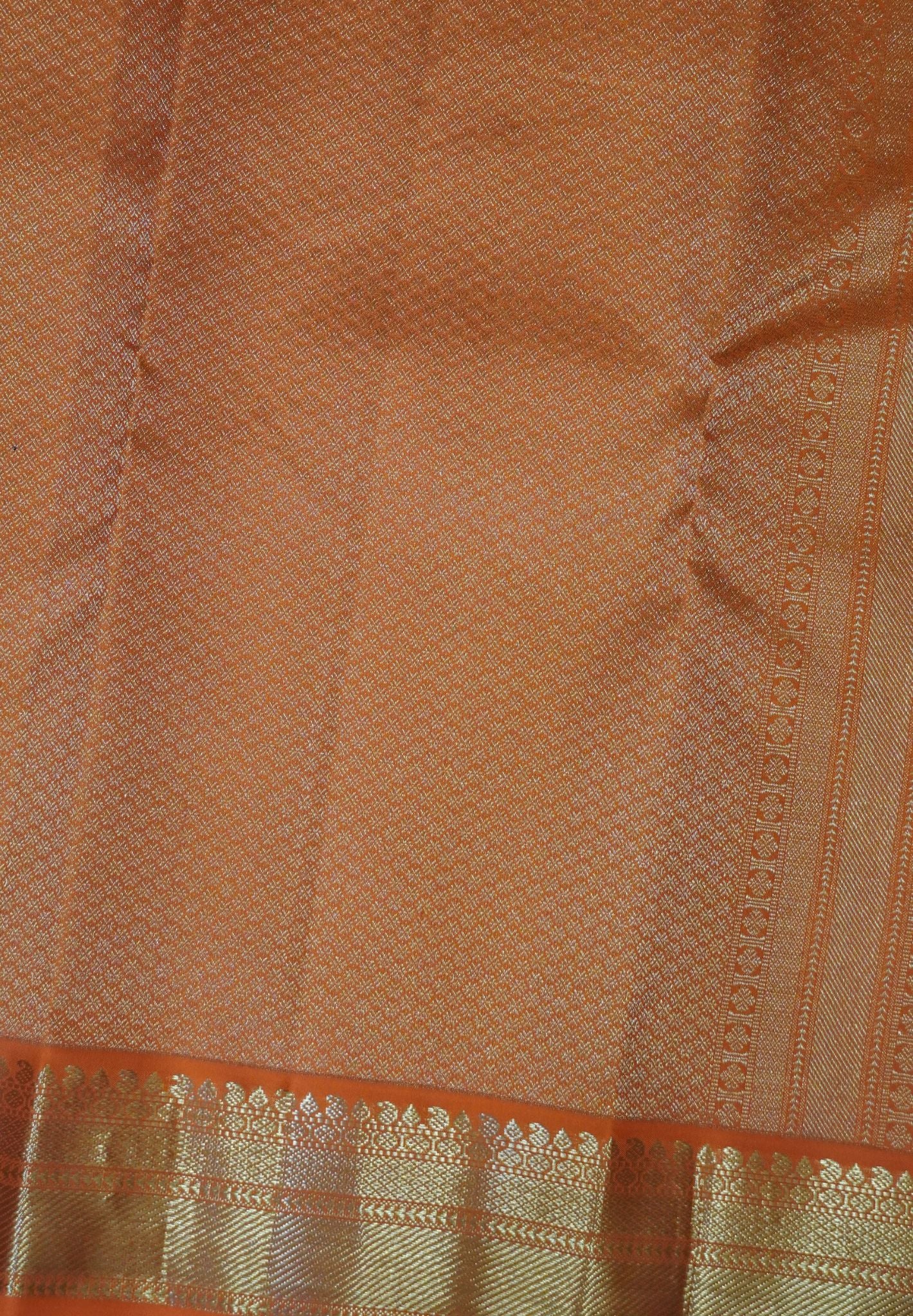 Pure Korvai Kanchipuram Silk Saree-Bottle green - Orange with peacock butta