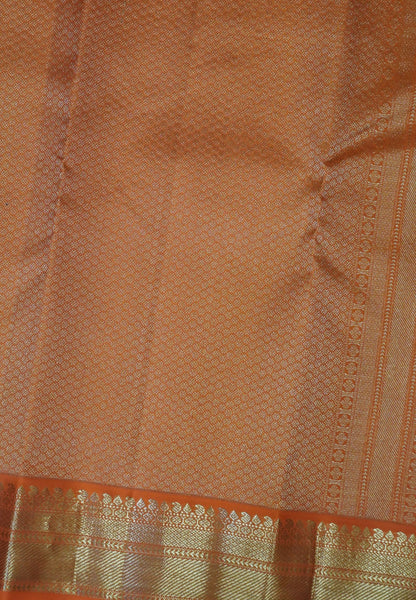 Pure Korvai Kanchipuram Silk Saree-Bottle green - Orange with peacock butta