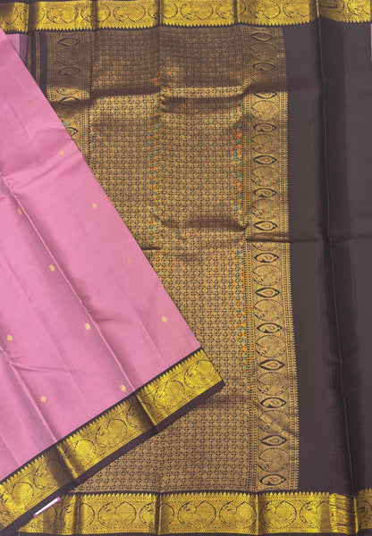 Pure Kanchipuram Silk Saree - Onion Pink- Brown