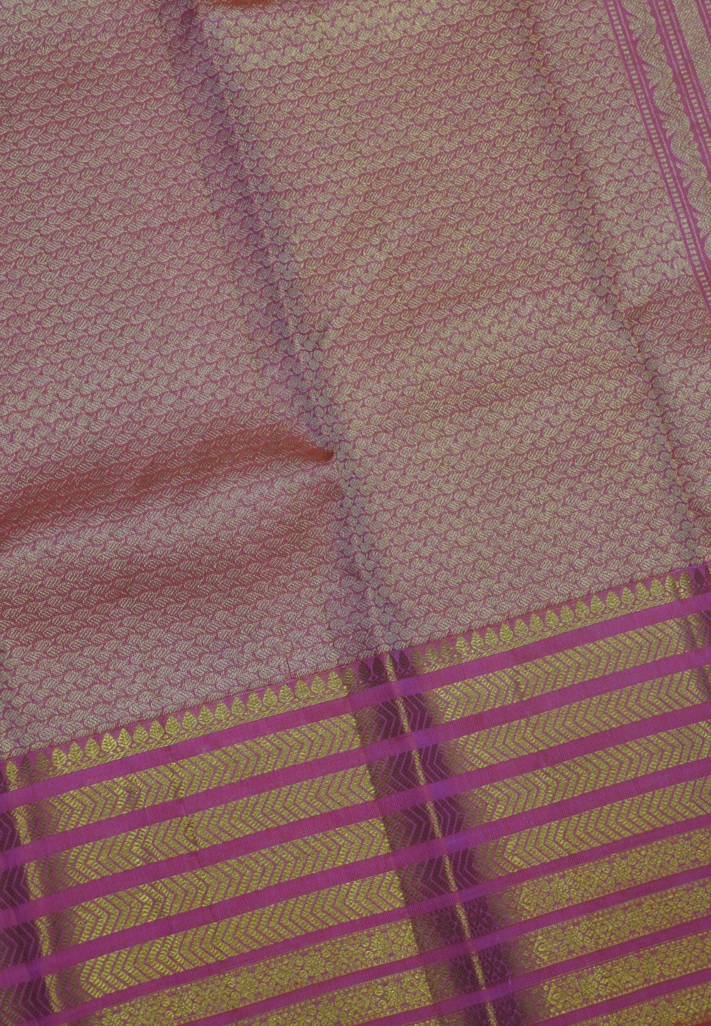 Pure Kanchipuram Silk Saree -Peachish Pink Varisaipet Border