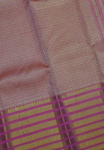Pure Kanchipuram Silk Saree -Peachish Pink Varisaipet Border