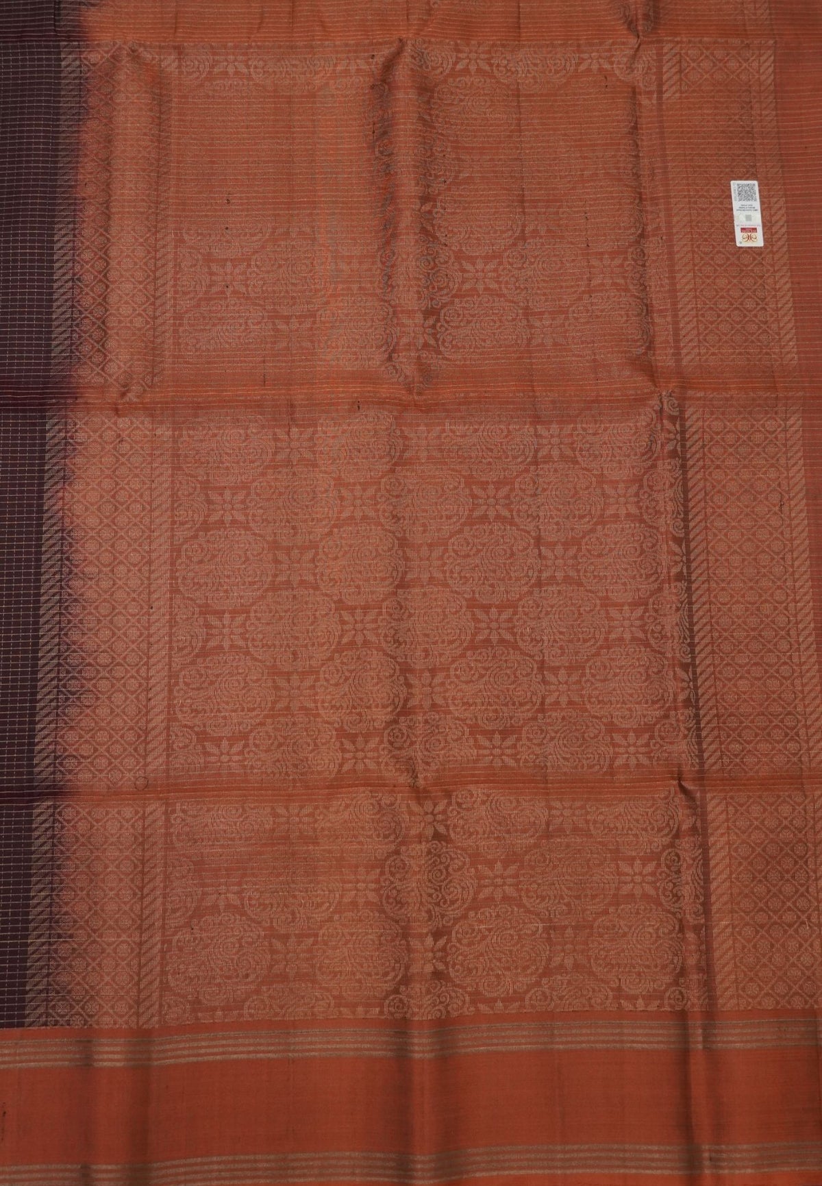 Pure Kanchipuram Silk Saree-Brown in Zari Checks with Contrast Rettapet Border