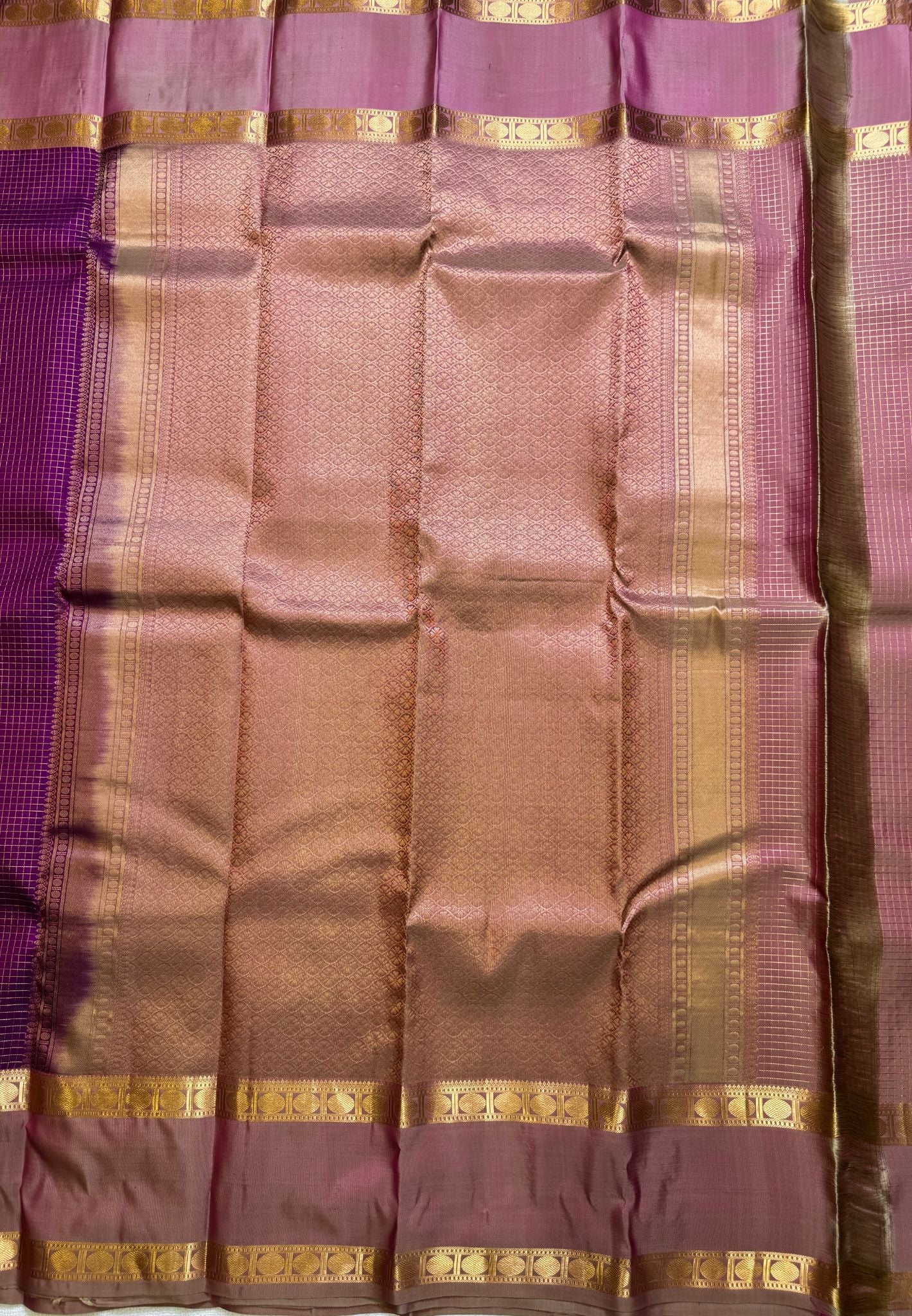 Pure Silk Saree-Purple in Zari Checks with Retapet Border